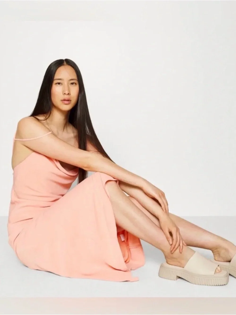 Abercrombie & Fitch Peach Cowl-Neck Slip Maxi Dress